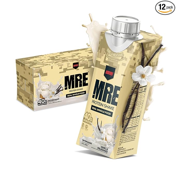 REDCON1 MRE Ready to Drink Protein Shakes, Vanilla Milkshake - Protein Drinks with Whole Food