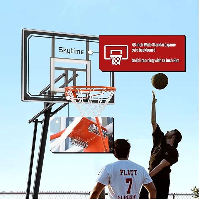 Basketball Hoop 44&48 Inch Backboard Portable Basketball Hoop Outdoor,5.3-10ft Stepless Regulation