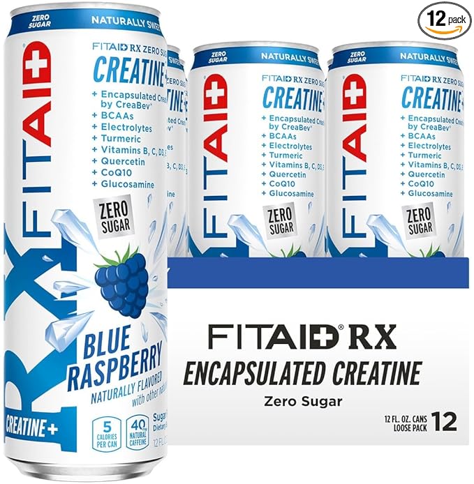 Lifeaid Fitaid Rx + Creatine Drink, Blue Raspberry, Zero Sugar, Vegan, Kosher, Keto Friendly