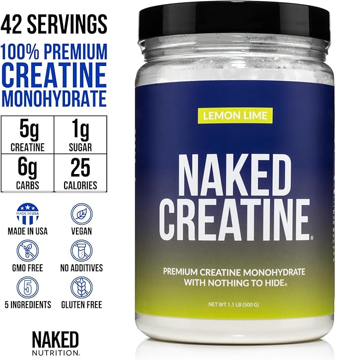 NAKED Pure Micronized Lemon Lime Creatine Monohydrate - 42 Servings - 500 Grams, 1.1Lb Bulk, Vegan