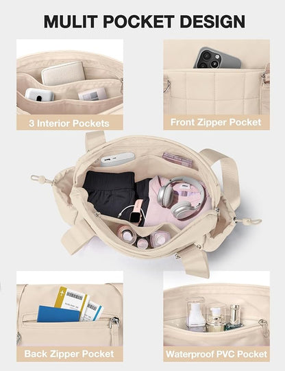 VUUDH Puffy Mini Gym Bag for Women, Carry On Multi-Pocket Water-Resistant Duffel, Lightweight