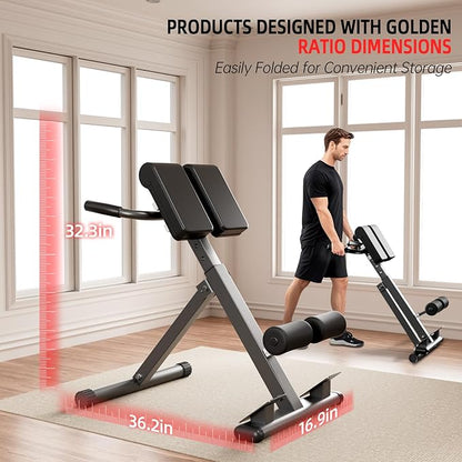 Roman Chair Hyperextension Bench – Adjustable Back Extension Machine for Glutes, Hamstrings & Lower