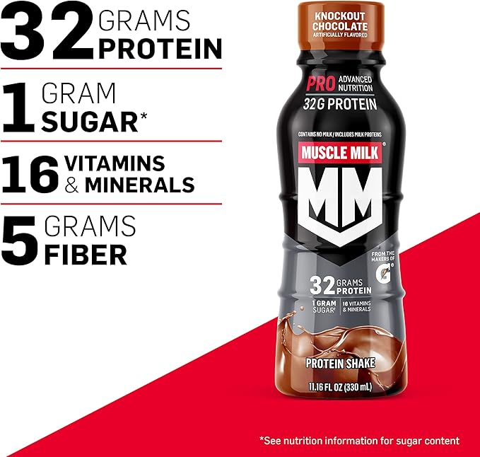 Muscle Milk Pro Advanced Nutrition Protein Shake, Knockout Chocolate, 11.16 Fl Oz (Pack of 12), 32g