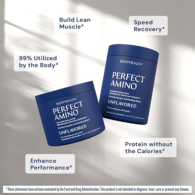 BodyHealth PerfectAmino Powder - BCAA and EAA Powder for Pre and Post Workout - Amino Acid Energy