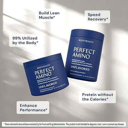BodyHealth PerfectAmino Powder - BCAA and EAA Powder for Pre and Post Workout - Amino Acid Energy