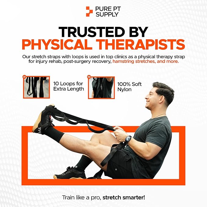 Pure PT Stretching Strap – Physical Therapist-Approved yoga straps for stretching | Premium Stretch