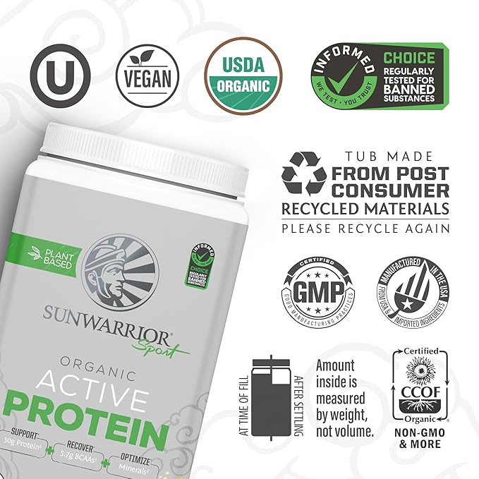 Sunwarrior Organic Plant Based Protein Powder | Vegan Organic Protein Powder with BCAA Amino Acids