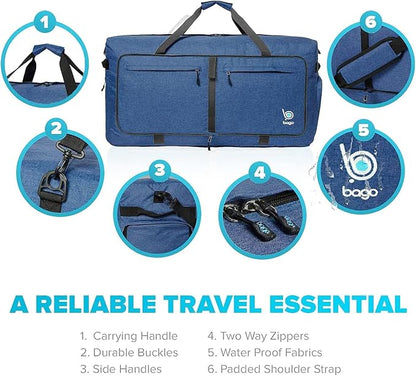 Bago Large Foldable Duffel Bags for Traveling Women & Men - 100L Packable Duffle Bag for Travel