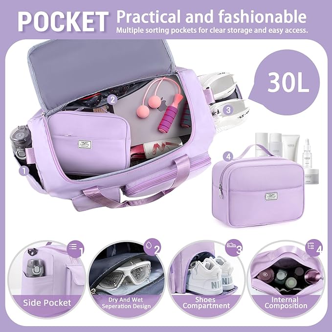 FIORETTO Women's Gym Duffle Bag with Shoes Compartment, 37L Capacity, Ideal for Travel, Gym