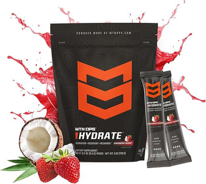 MTN OPS Hydrate Electrolytes Powder Drink Mix, 20 Single Serving On-The-Go Electrolyte Packs with