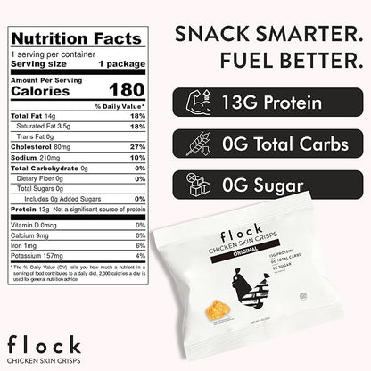 Flock Keto Chicken Skin Chips – Original Flavor, Low Carb, High Protein, Gluten-Free Chicken
