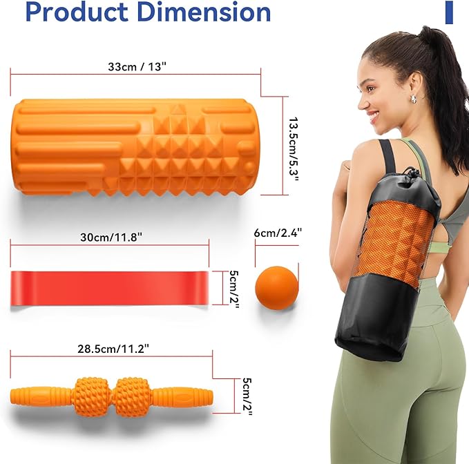 5 in 1 Foam Roller Set - Deep Tissue Foam Roller, Muscle Roller Stick, Massage Ball, Resistance