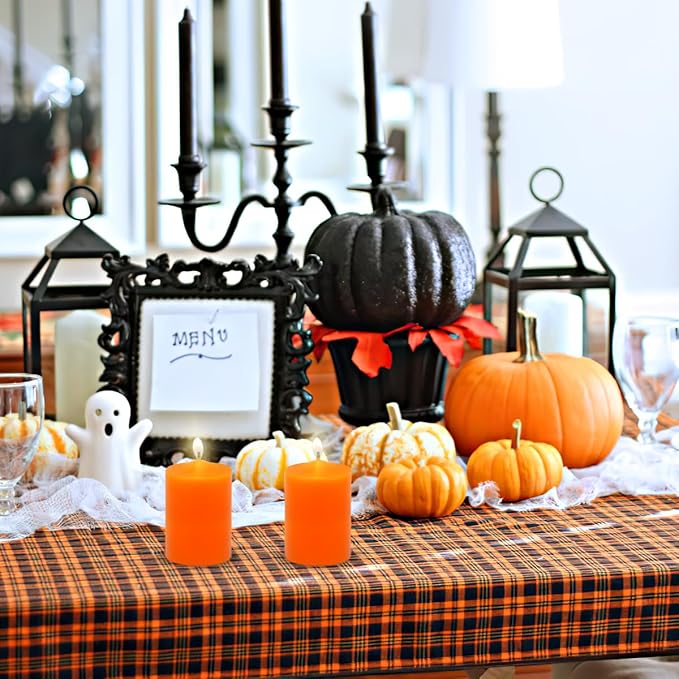 4 Packs Dripless Orange Pillar Candles 2x3 Inch Unscented 24 Hour Fall Harvest Cylinder Candles for