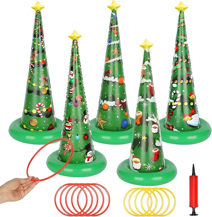 5 Pack Inflatable Christmas Tree Ring Toss Game,Christmas Party Games for