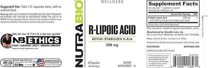 NutraBio R-Lipoic Acid Supplement, 200mg ?“Active Stabilized R-ALA Supplement- Optimized Alpha