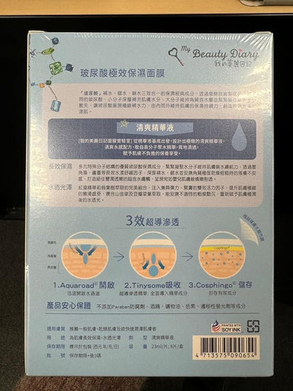 My Beauty Diary-Hyaluronic Acid Ultra Moisturizing Facial Mask, Instant Hydrating Water Type