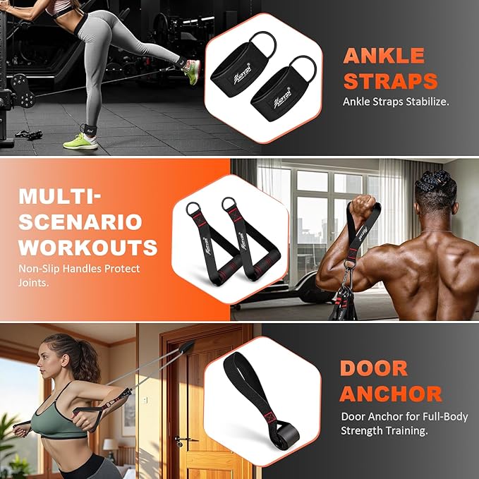 HPYGN Resistance Bands, Exercise Bands with Handles, Fitness Bands, Workout Bands with Door Anchor