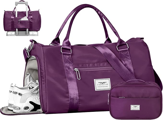 FIORETTO Womens Gym Tote Duffle Bag with Toiletry Bag, Sports Duffel Overnight Hospital Workout