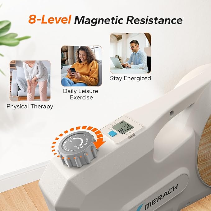 Under Desk Bike Pedal Exerciser, Quiet Magnetic Mini Exercise Bike with MERACH App for Arm, Leg