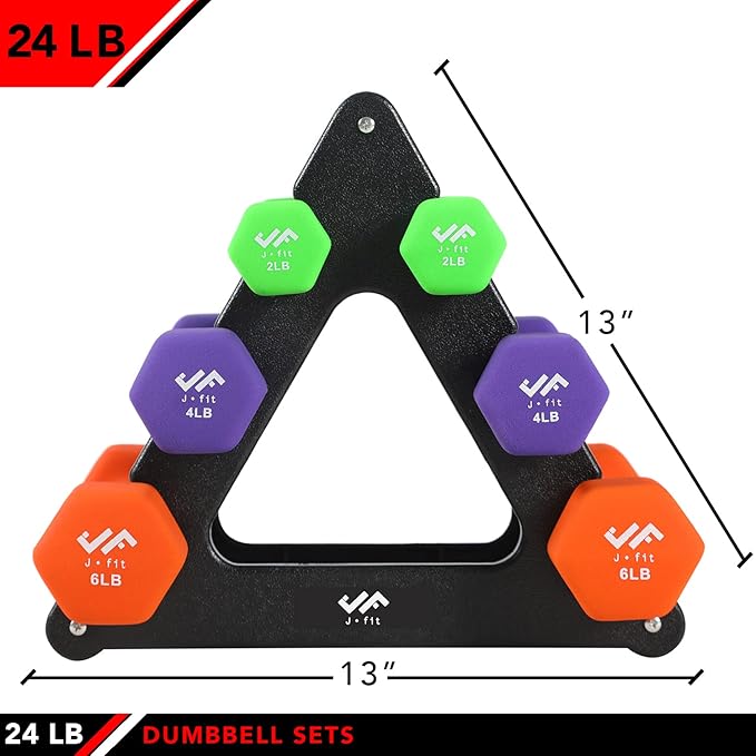 JFIT Dumbbell Pairs or Sets – Neoprene & Vinyl Coated Hand Weights for Home Gym, Strength Training