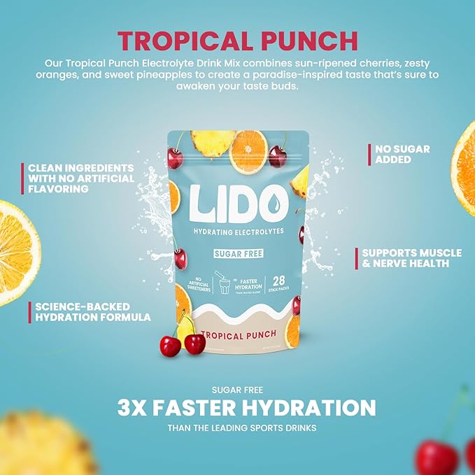 LIDO Tropical Punch Electrolyte Powder Packets — Clean, Zero-Sugar Hydration Drink Mix with