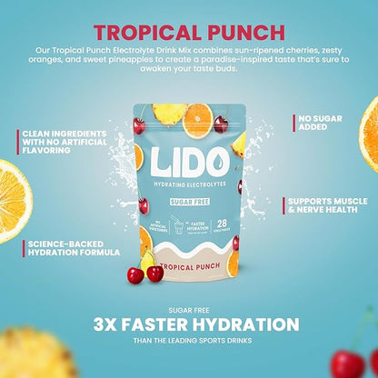 LIDO Tropical Punch Electrolyte Powder Packets — Clean, Zero-Sugar Hydration Drink Mix with