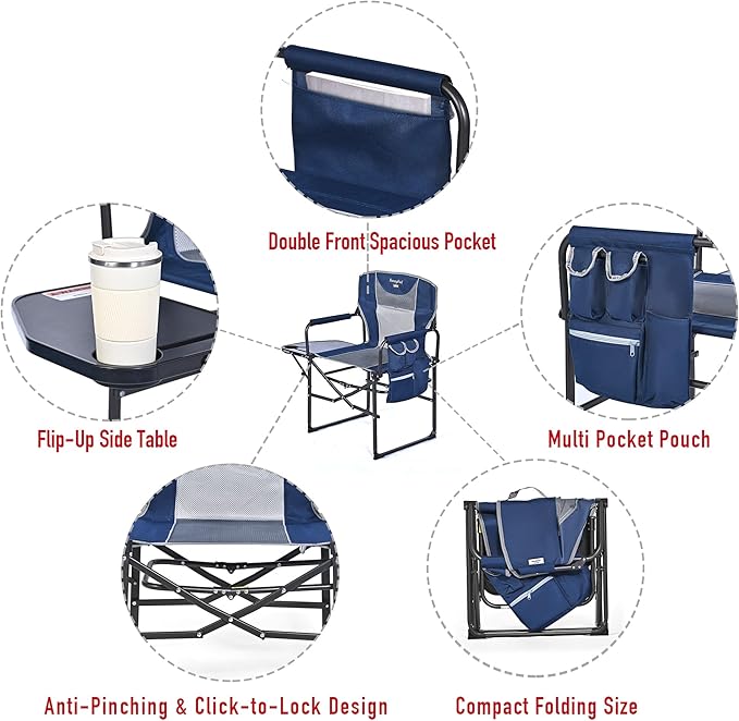 SUNNYFEEL Oversized Camping Directors Chair, Portable Folding Lawn Chairs for Adults Heavy Duty