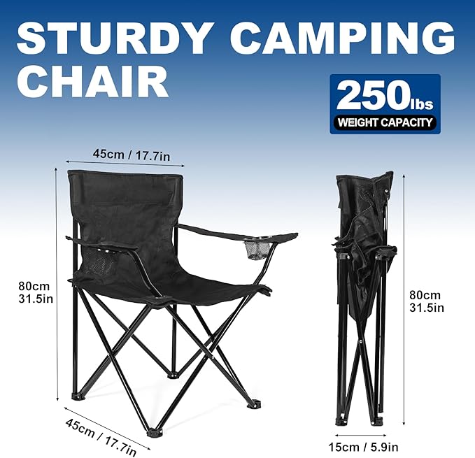2 Pack Lightweight Camping Chairs for Adults & Teens, 250LBS Capacity Foldable Portable Chairs with