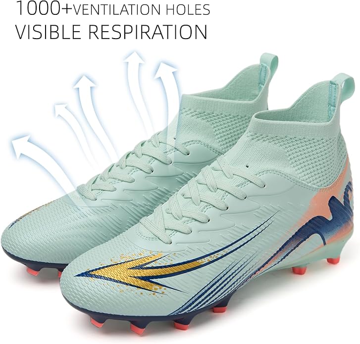 Men's High Top Soccer Shoes FG Long Spikes Adult Football Shoes Lightweight Professional Athletic