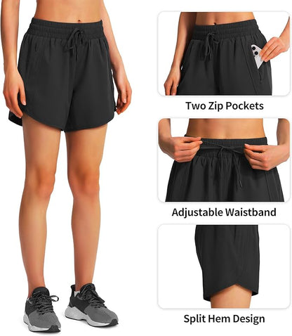 Ksmien Women's 5" Athletic Running Shorts Quick Dry Lightweight Workout Gym Shorts with Zipper