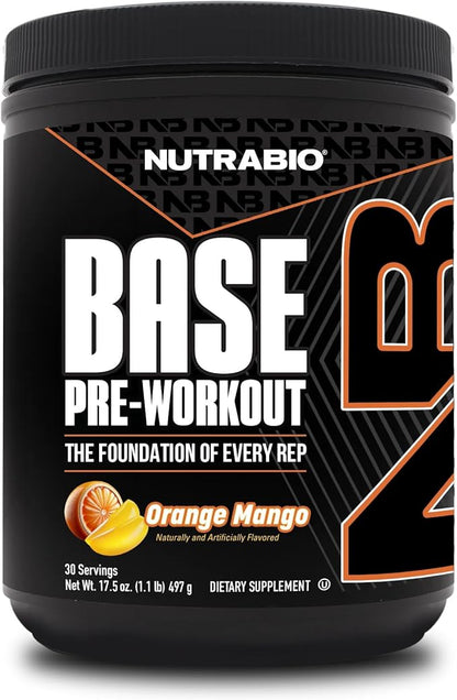 NutraBio Base Pre-Workout Powder 200mg Caffeine, Sustained Energy, Focus, Endurance, Pump, Sugar