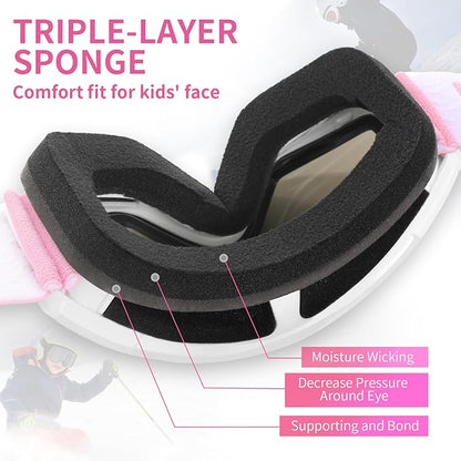 Freela Kids Ski Snowboard Goggles for Toddler(3-14) Youth Anti Fog Anti UV Goggles Girls Boys Snow