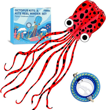 Octopus Kites for Kids & Adults Easy to Fly, 24”x 158” Large Soft Kite Kit for Boys and Girls