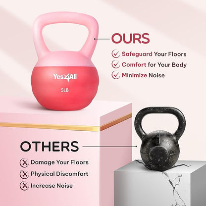 Yes4All Soft Kettlebell, PVC Kettlebells Exercise Weights & Color-Coded Strength Training