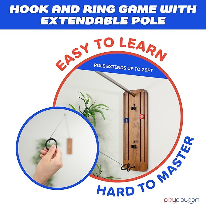 Play Platoon Hook and Ring Toss Bar Game for Adults - Wood Toss Ring Game for Adults - Perfect