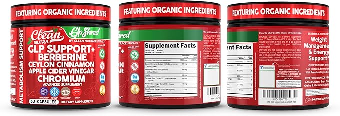GLP1 Supplement Berberine Ceylon Cinnamon Apple Cider Vinegar Chromium Turmeric PCOS Supplements