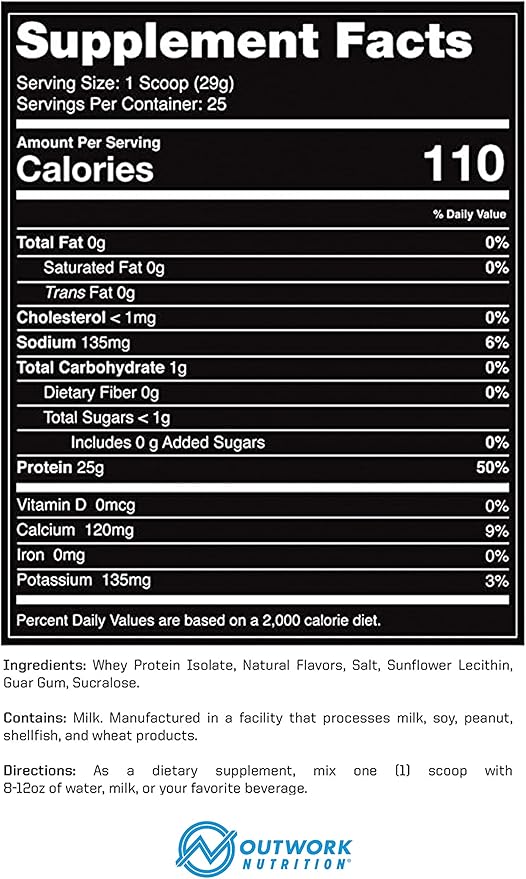 Outwork Nutrition Whey Isolate Protein Powder - Accelerates Muscle Building & Recovery - Low