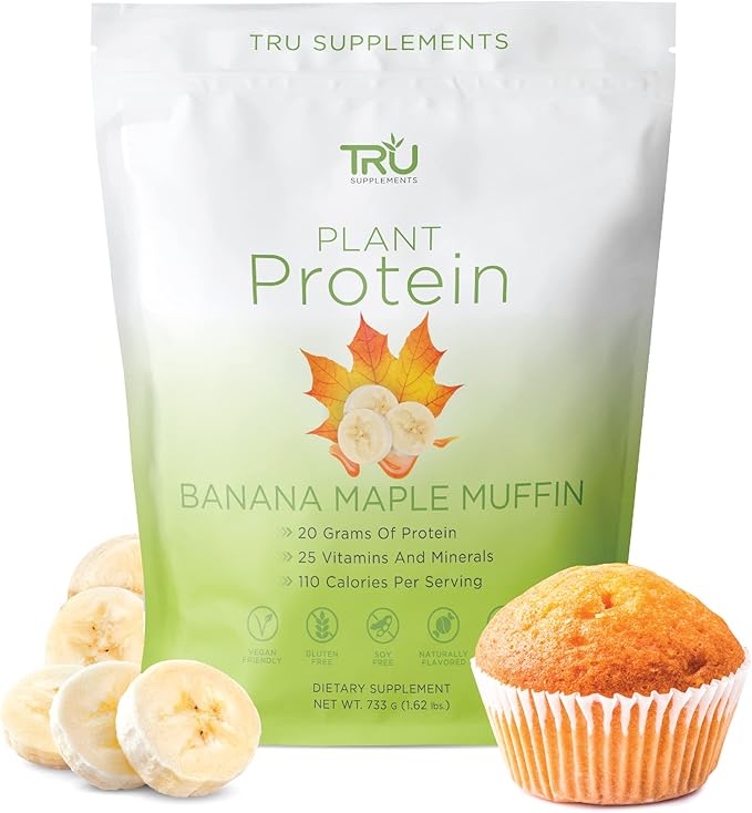 TRU Supplements Plant Based Protein Powder, BCAA, EAA, 20g Vegan Brown Rice & Pea Protein, 100