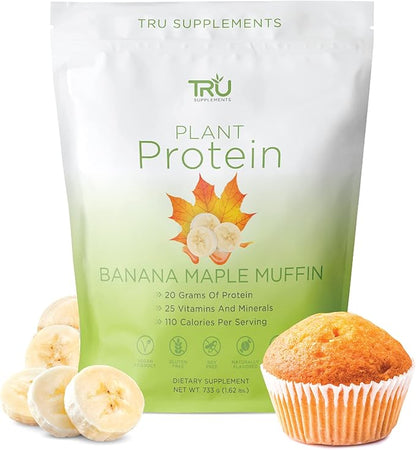 TRU Supplements Plant Based Protein Powder, BCAA, EAA, 20g Vegan Brown Rice & Pea Protein, 100