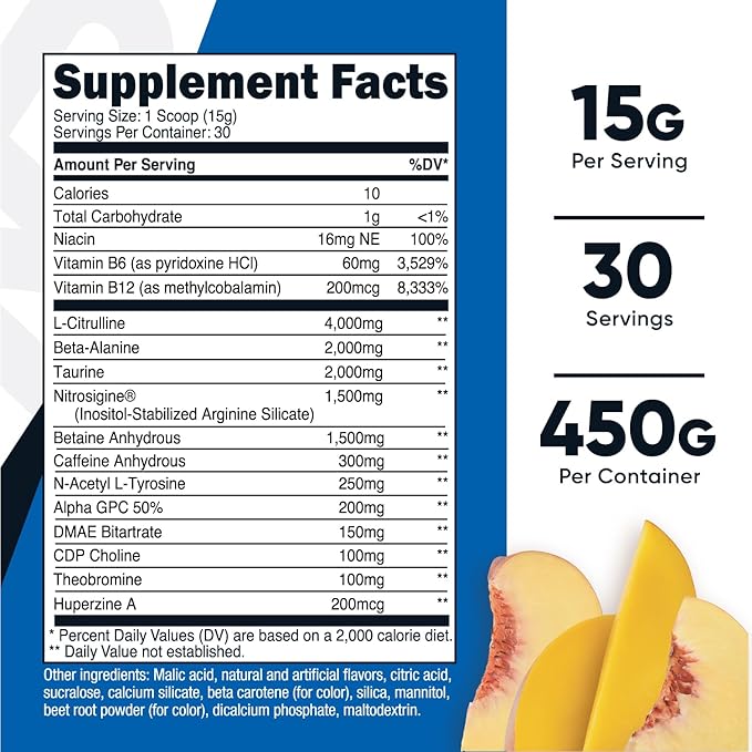 Nutricost Pre-X Xtreme Pre-Workout Complex Powder, Peach Mango, 30 Servings, Vegetarian, Non-GMO