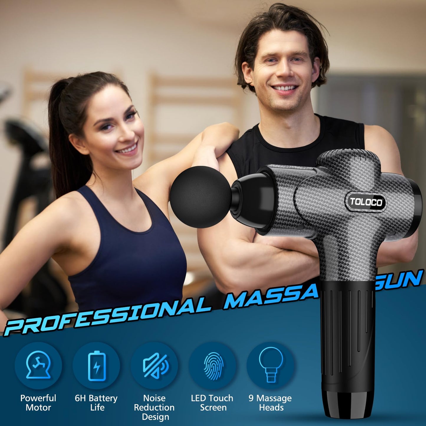 TOLOCO Massage Gun, Back Massager 10 Replacement Head for Pain Relief Deep Tissue, Percussion