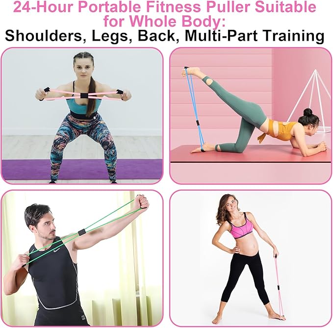 Figure 8 Shaped Resistance Bands -4-Pack Workout Bands with Handles Figure, 8 Exercise Bands for