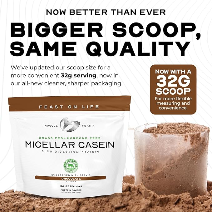 Muscle Feast Grass Fed Micellar Casein Protein Powder, Pasture Raised & Hormone Free, Slow