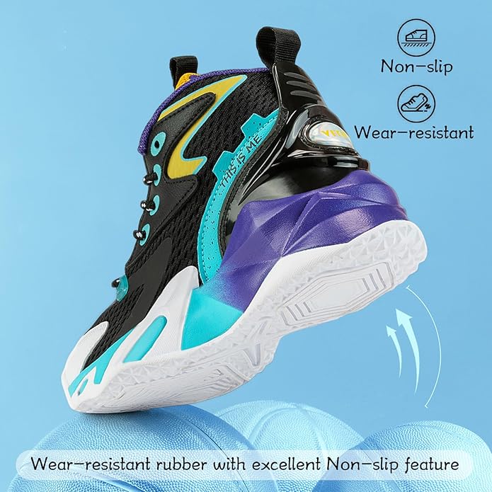 VITUOFLY Kids Basketball Shoes Boys Air Cushion Sneakers Girls Mid Top School Hoops Shoes Non-Slip