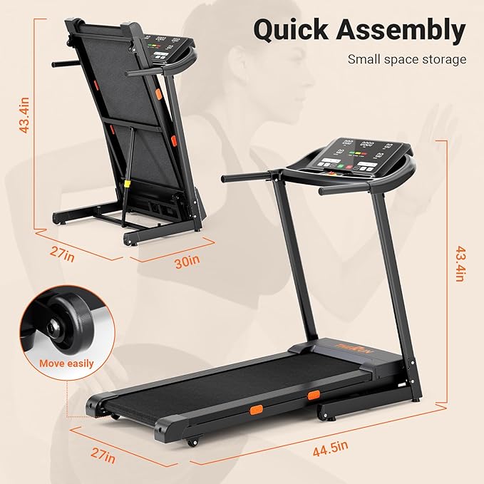 THERUN Incline Treadmill for Running and Walking, 300 lbs Weight Capacity, Wide Belt, 3.0 HP, 18"