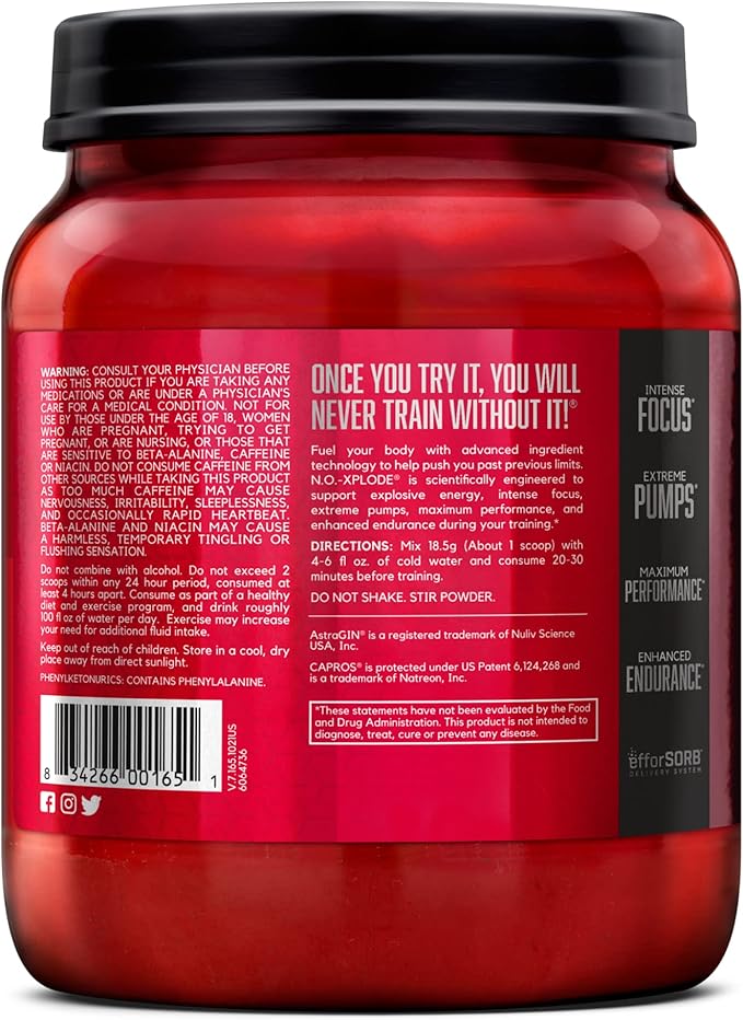 BSN N.O.-XPLODE Pre Workout Powder, Energy Supplement for Men and Women with Creatine and