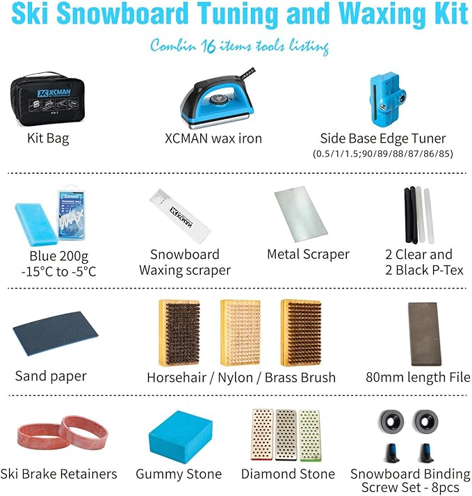 XCMAN Complete Ski Snowboard Tuning Waxing Combo Kit with Waxing Iron,Ski Wax,Side Base Edge