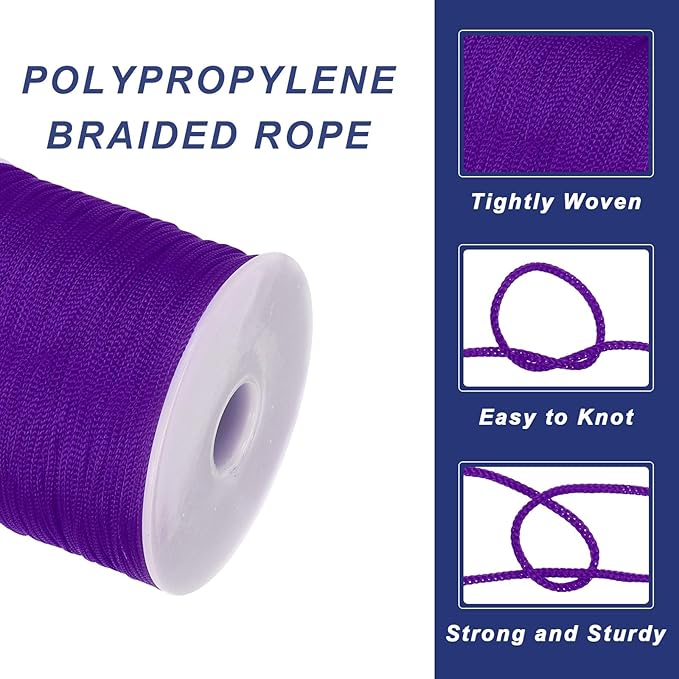 MECCANIXITY 1/16 Inch Polypropylene Rope Braided Ropes, 328ft Nylon Rope Hollow Utility Cord for
