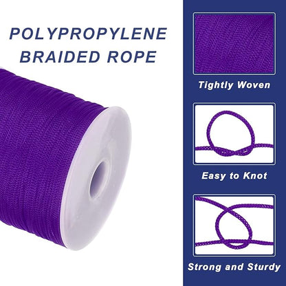 MECCANIXITY 1/16 Inch Polypropylene Rope Braided Ropes, 328ft Nylon Rope Hollow Utility Cord for