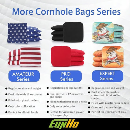 EunHo Dual Sided Cornhole Bags Regulation Set of 8 Professional Cornhole Bean Bags Slick and Stick